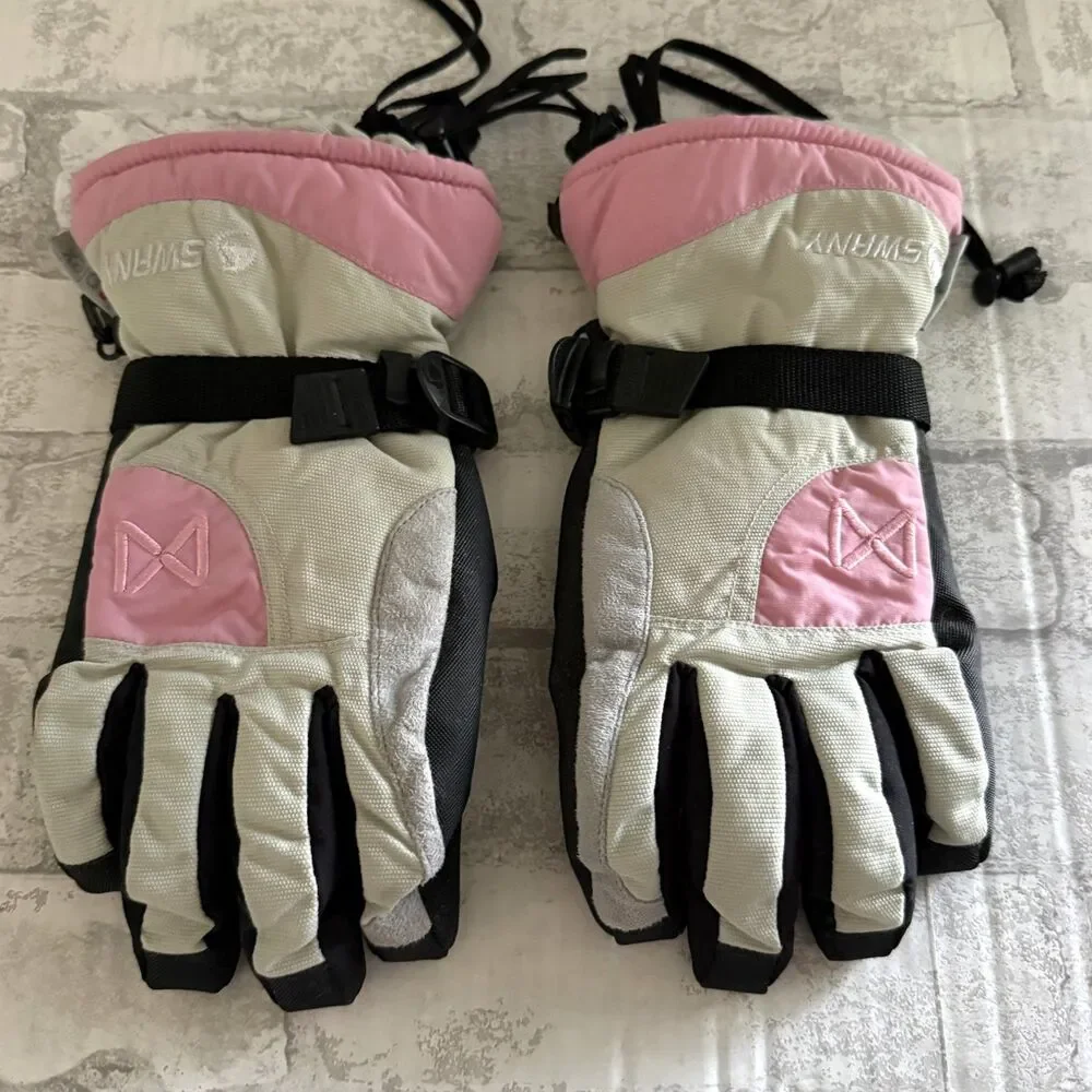 Swany BiPlex Ski Gloves Womens Pink Grey Winter Snowboarding Mitts Sz L